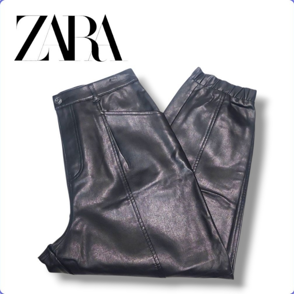 Zara Women's Black Faux Leather Joggers